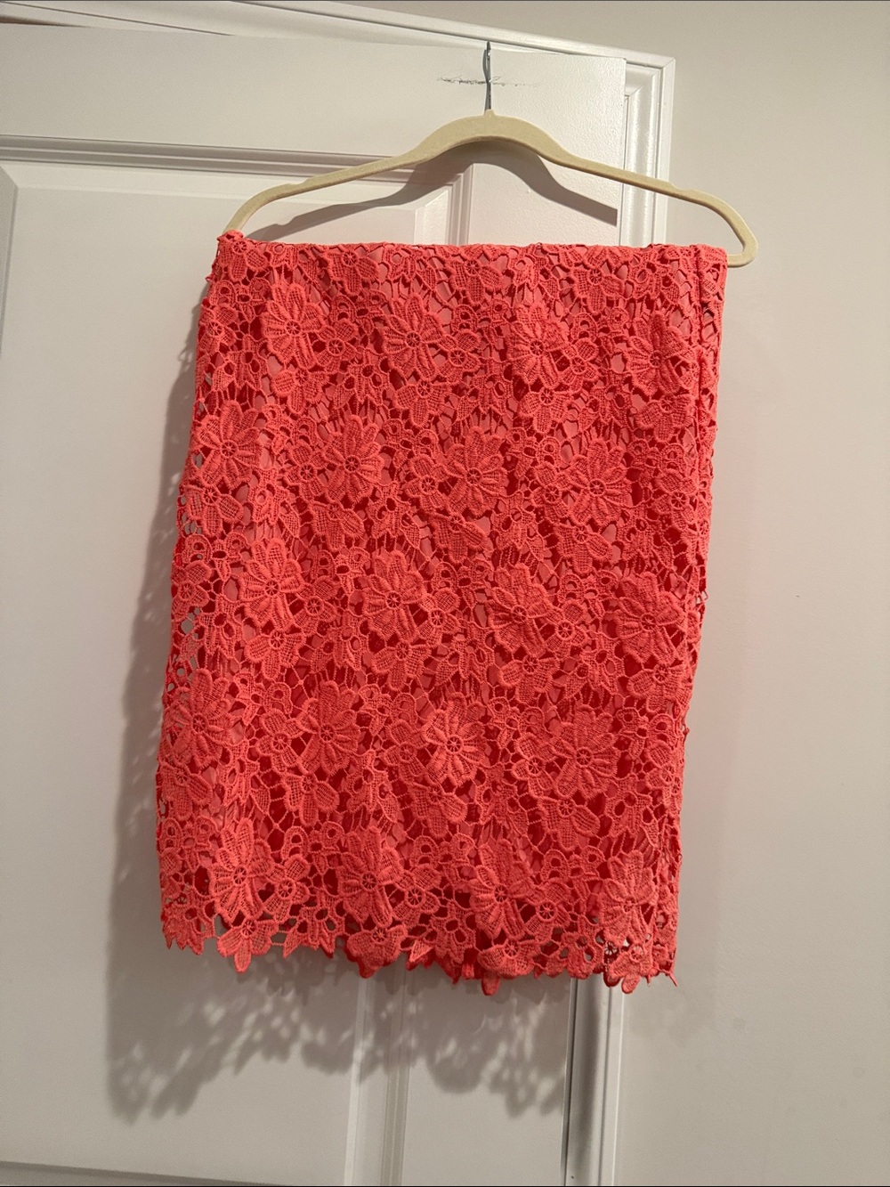 Coral Lace Floral Pencil Skirt